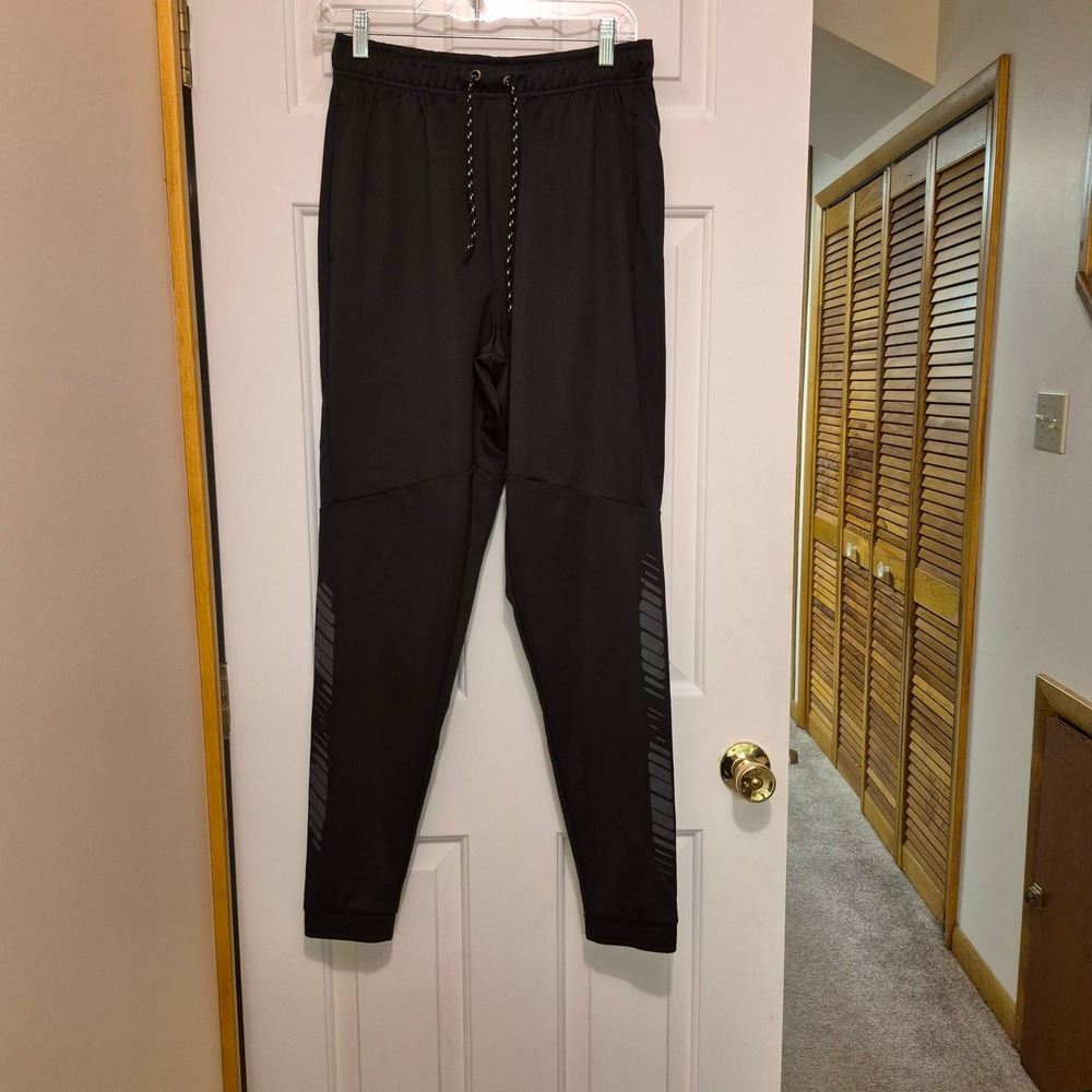 Mia Sport Mens Black Performance Joggers Tapered Activewear Track Pants Size M